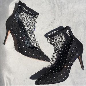 Schutz Chaya Fishnet Rhinestone Suede Pumps 7